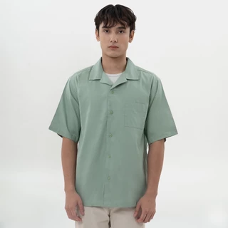 M231 Kemeja Pria Basic Polos Hawaii Oversized Pendek Hijau 2190N