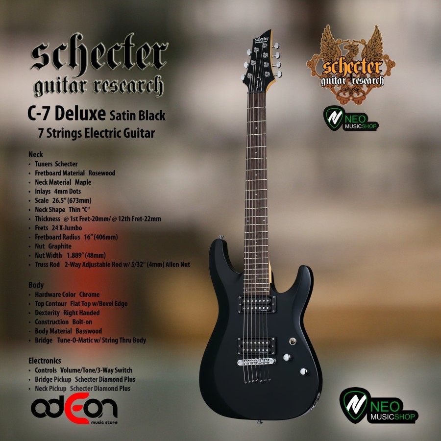 Jual Schecter C7 Deluxe SBK 7 Strings Electric Guitar | Shopee Indonesia
