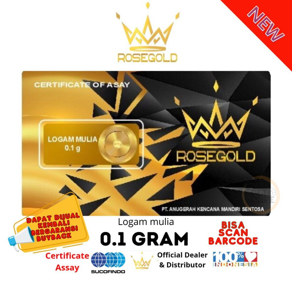 ROSE GOLD 0.1 Gram Logam Mulia Emas Mini