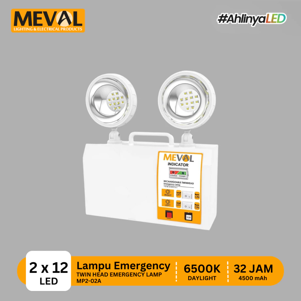 MEVAL Lampu Emergency Twin Head 32 Jam - Putih