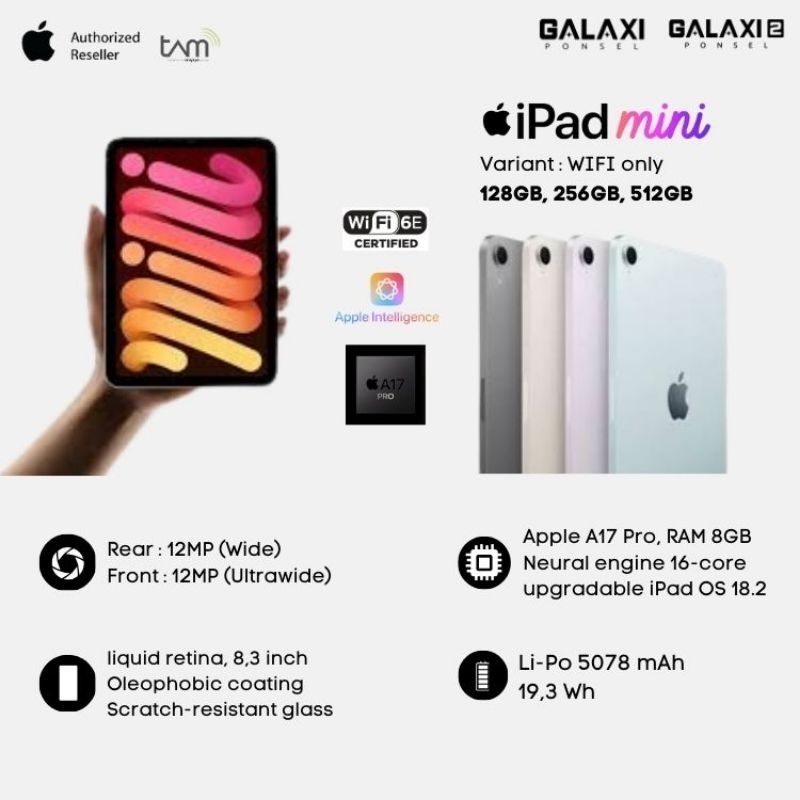 Jual IPAD MINI 7 A17 PRO WIFI ONLY 128GB, 256GB DAN 512GB GARANSI