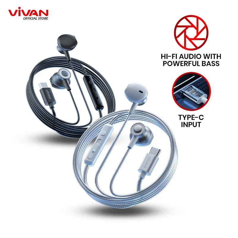 VIVAN Earphone Half Ear Kabel Stereo Powerfull Bass Wired Headset Type C Q16 Garansi Resmi 1 Tahun