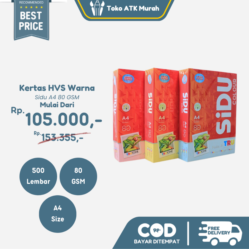 Jual Kertas HVS Warna A4 80gsm Sinar Dunia 1 Rim 500 Lembar - Colored ...