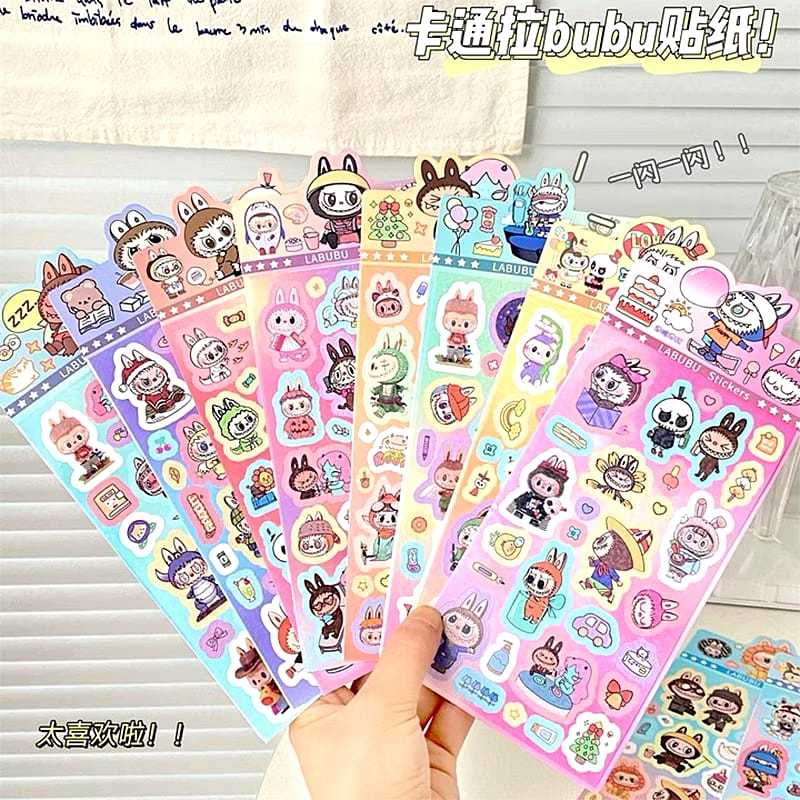 Jual Veiso_Stiker Gliter Hologram besar Motif labubu Karakter Lucu ...