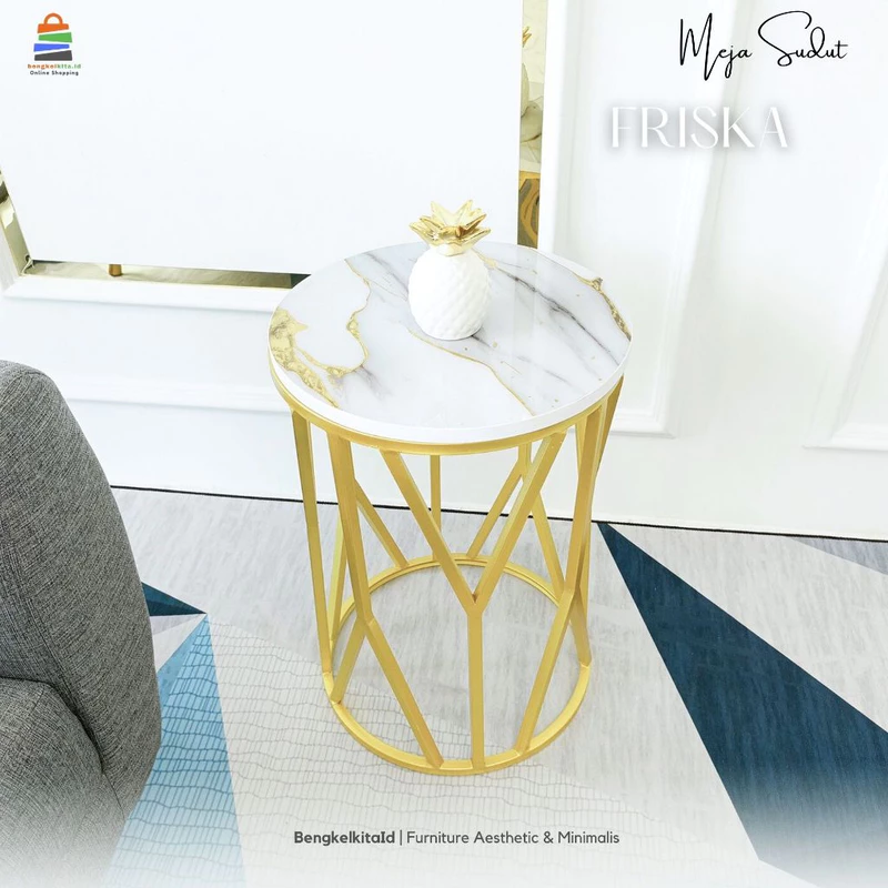 Aesthetic Round Side Table Coffee Desk - MEJA FRISKA - Modern Minimalist Besi Holo Gold