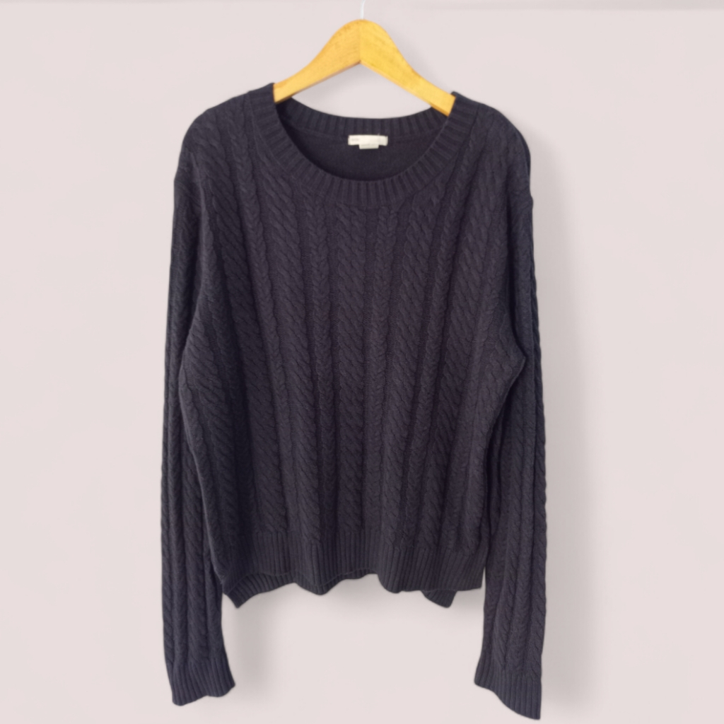 Jual Thrift H&M Sweater Rajut Kepang Basic Hitam Lengan Panjang Premium ...