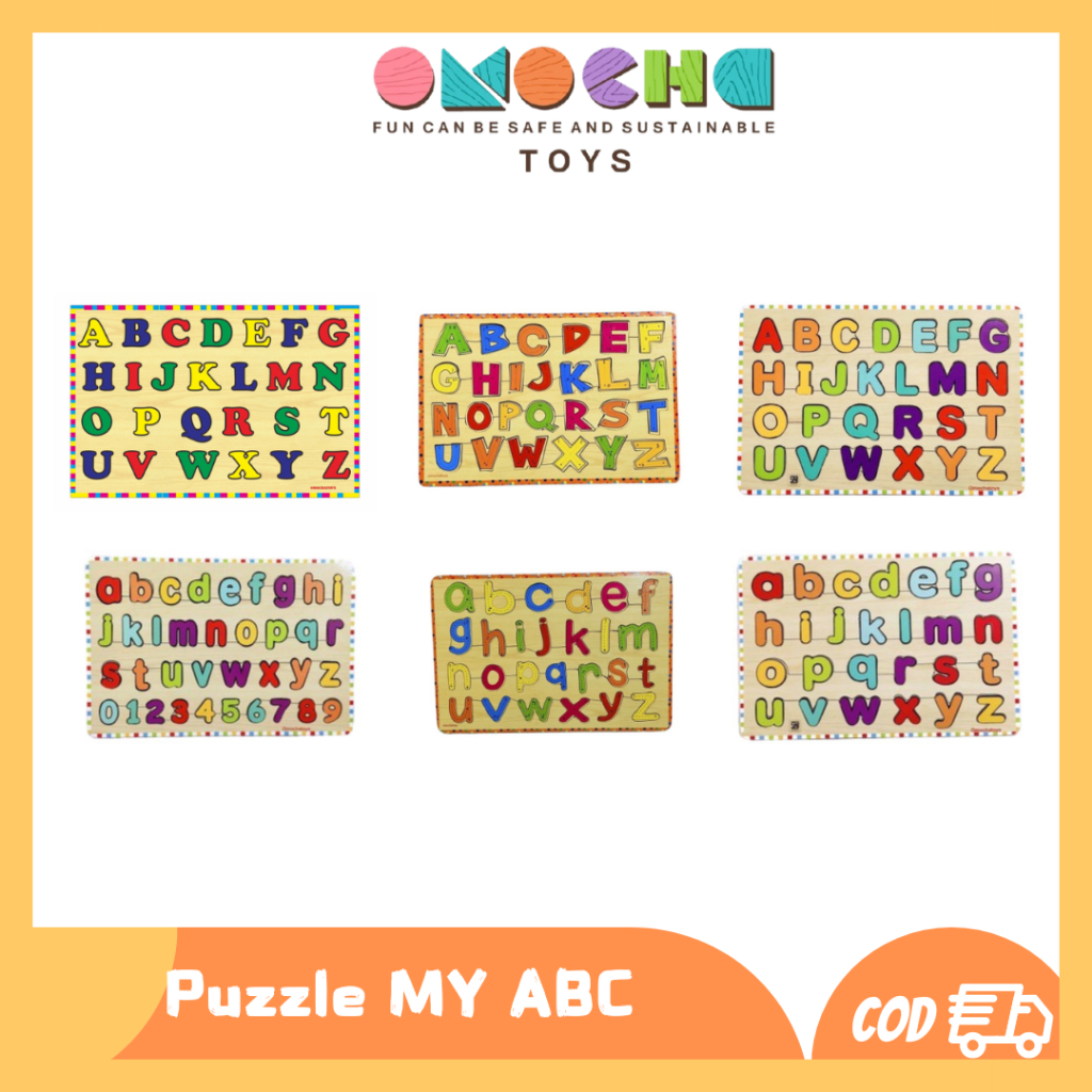 Puzzle huruf mainan edukasi dari Omocha Toys dengan warna-warni cerah untuk anak