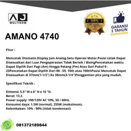 Jual Mesin Timestamp Amano 4740 | Shopee Indonesia