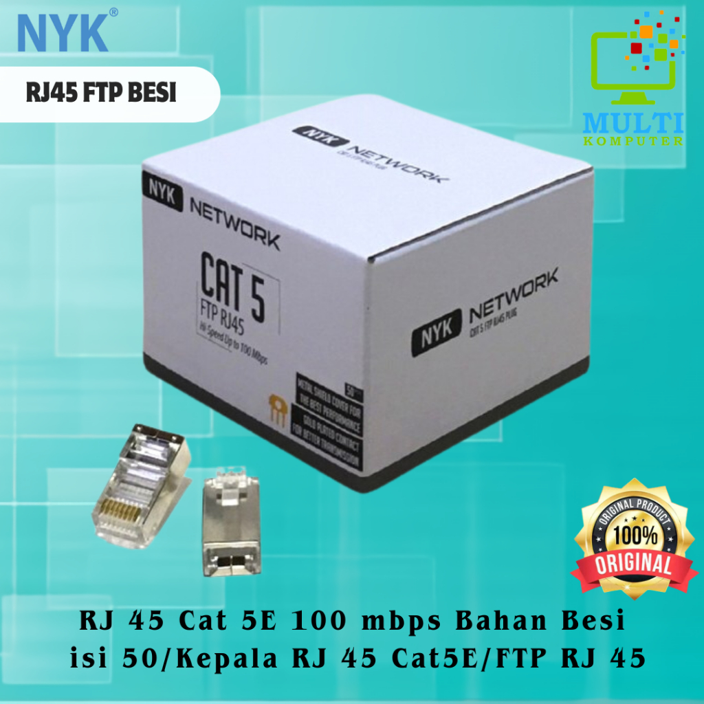 Jual RJ 45 Cat 5E 100 mbps Bahan Besi isi 50/Kepala RJ 45 Cat5E/FTP RJ ...