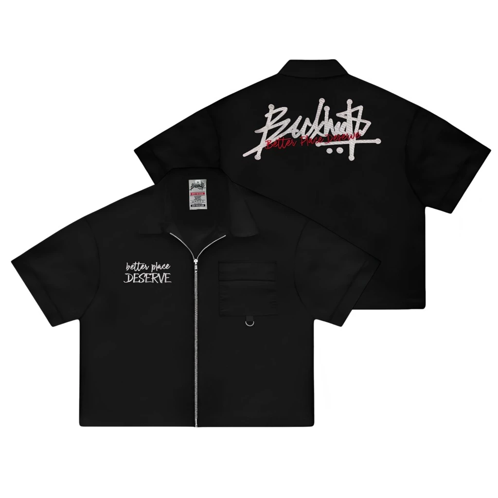 Workshirt Zipper Boxy Hitam