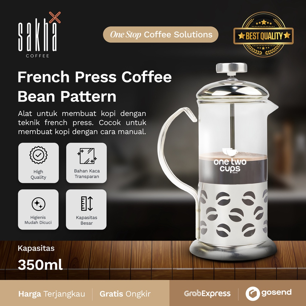 French Press Coffee Maker Saringan Kopi Manual Brew Coffe Pot 350ml Arabica  Robusta Bean
