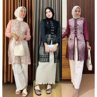 Hadju Tunik Brukat Bordir Sapto / Tunik Brokat Tali Kancing Mutiara Payet Diamond / Baju Kondangan, Wisuda, Seragaman, Bridesmaids, Pesta, Acara Formal Brokat Coffee Coklat Mahogany Warna Tren