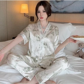 Baju Tidur Piyama Pajamas Wanita Dewasa Celana Panjang Baju Tidur Satin Premium F