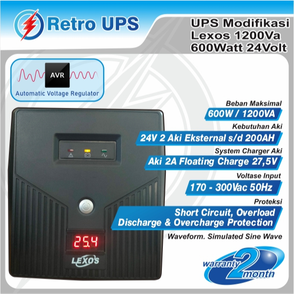 Jual UPS Modifikasi Lexos 1200Va 600Watt 24Volt Modif aki eksternal ...