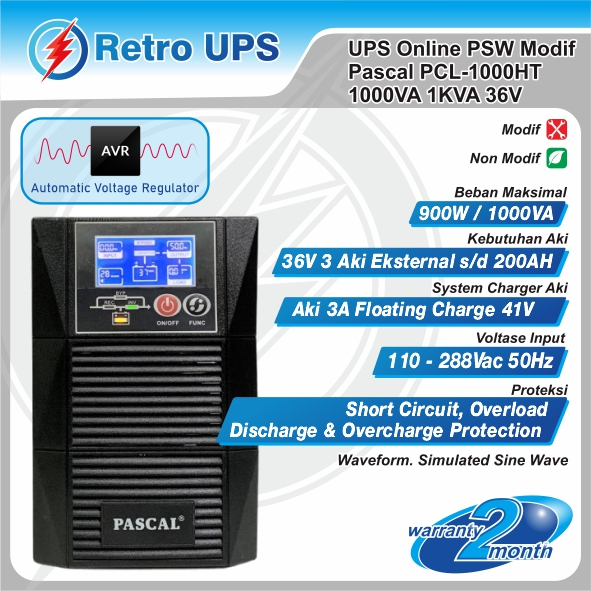 Jual UPS Online PSW Modif Aki External Pascal PCL-1000HT 1000VA 1KVA ...