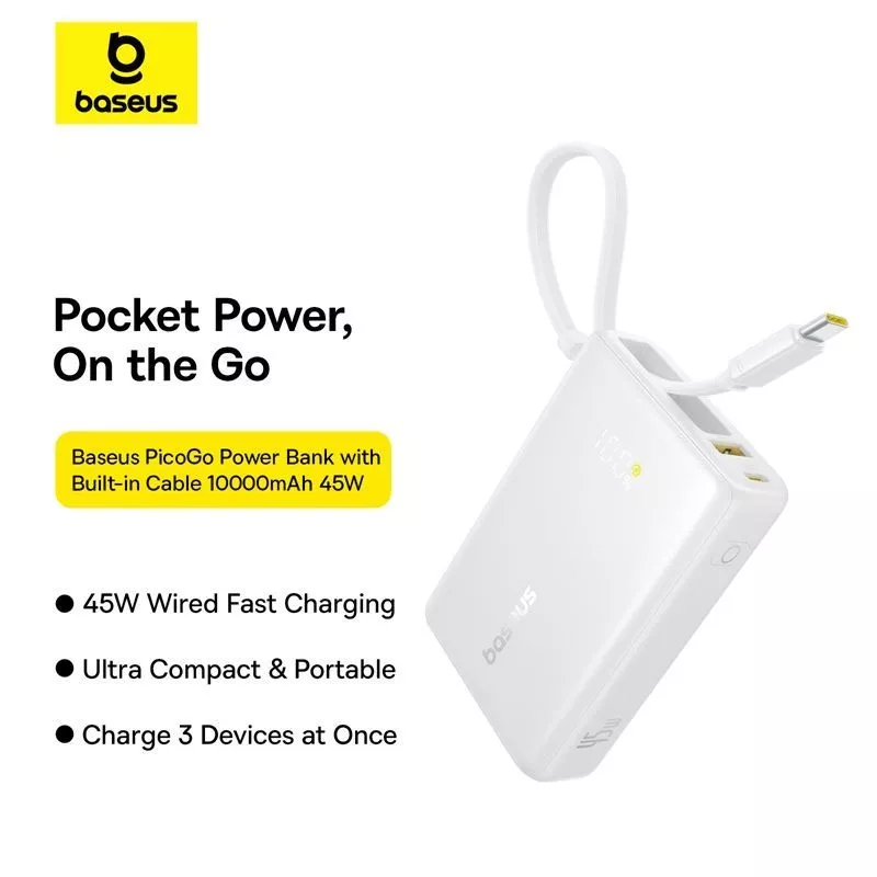 Baseus Powerbank PicoGo 10000mAh 45W Cable Type-C Digital Display Power Bank Fast Charging