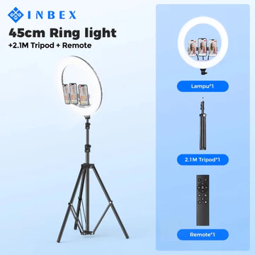 INBEX Ring Light Tripod Ukuran Besar 45cm 26cm Lampu Konten Kreator With 3 Holder HP