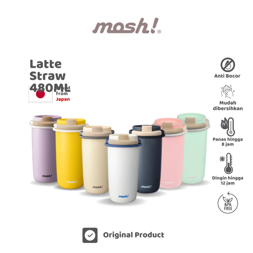 Mosh Straw Latte Tumbler - Botol Minum Stainless Steel 480ML