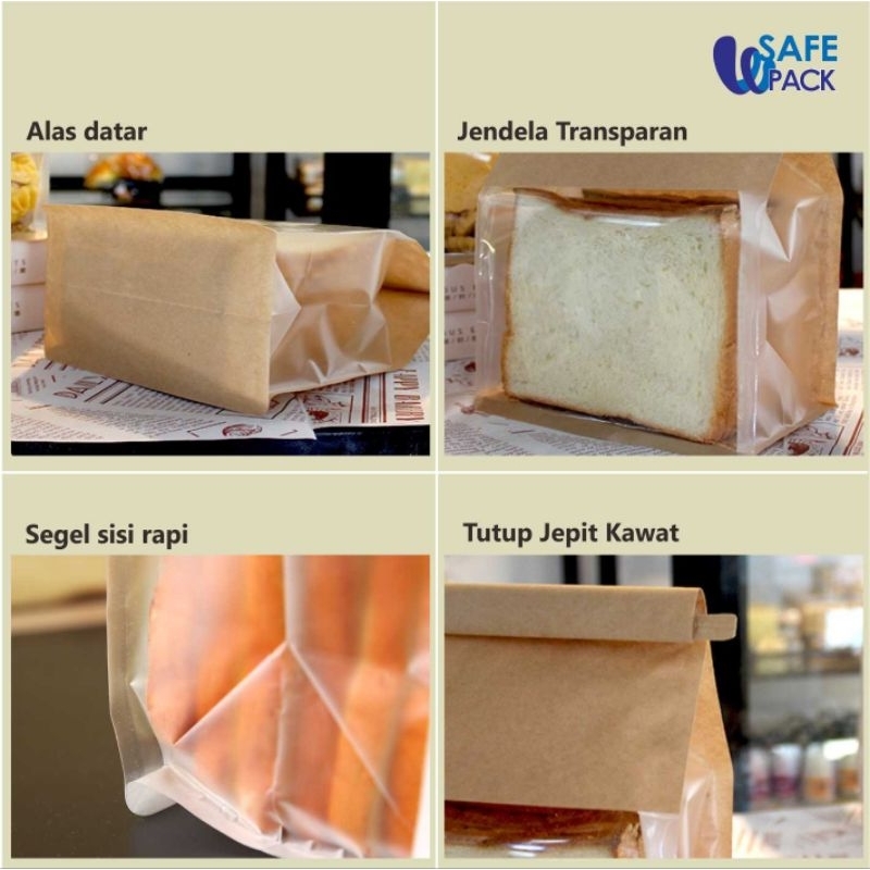 Jual kemasan kantong roti tawar kraft coklat packaging plastik bening ...