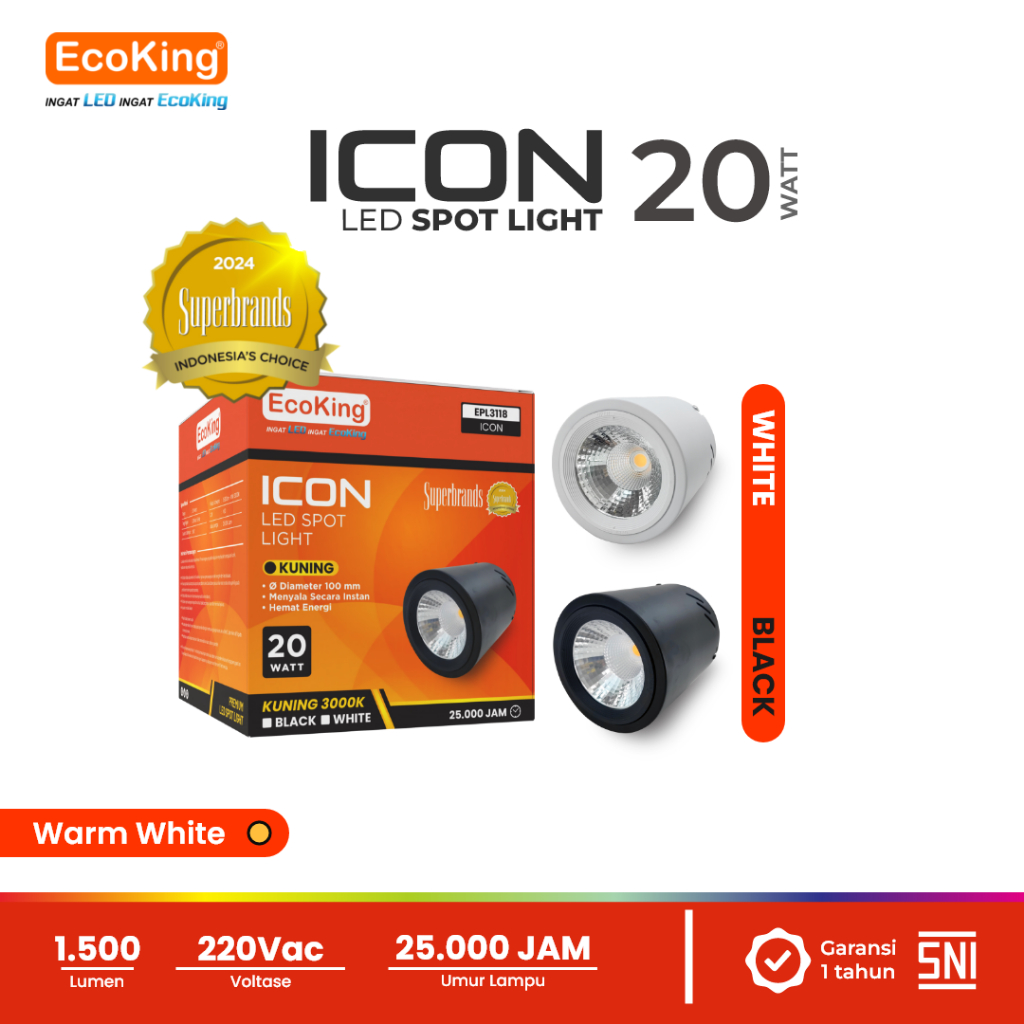 Jual EcoKing LED Icon Lampu Spotlight Lampu Sorot 20W Cahaya Kuning ...