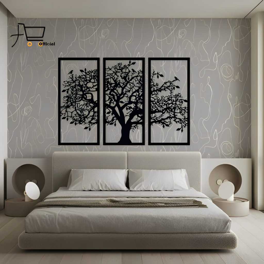 Pajangan Dekorasi Dinding 1set/3 gambar / Pajangan Gambar pohon burung / Wall Decor / Pajangan Dekorasi Aestetik / Pajangan Ruang Tamu