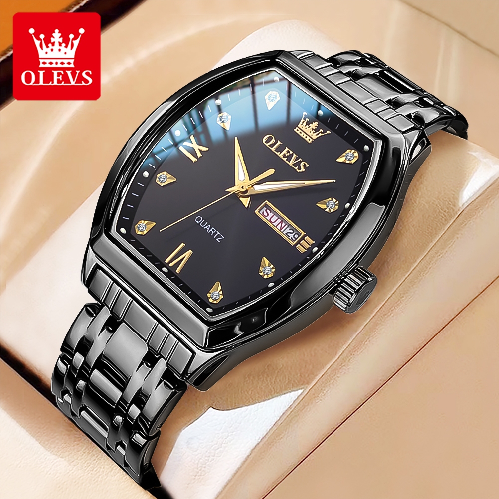 OLEVS Jam Tangan Pria Anti Air Original Rantai Keren Terbaru Mewah Hitam  Putih Luxury Stainless Steel Watch Men Cod Model 5528 - Main Image