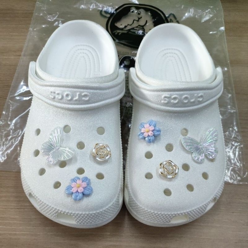 Jual SANDAL CROCS CLASSIC CLOG GLITTER WHITE PUTIH NO CUTTING MADE