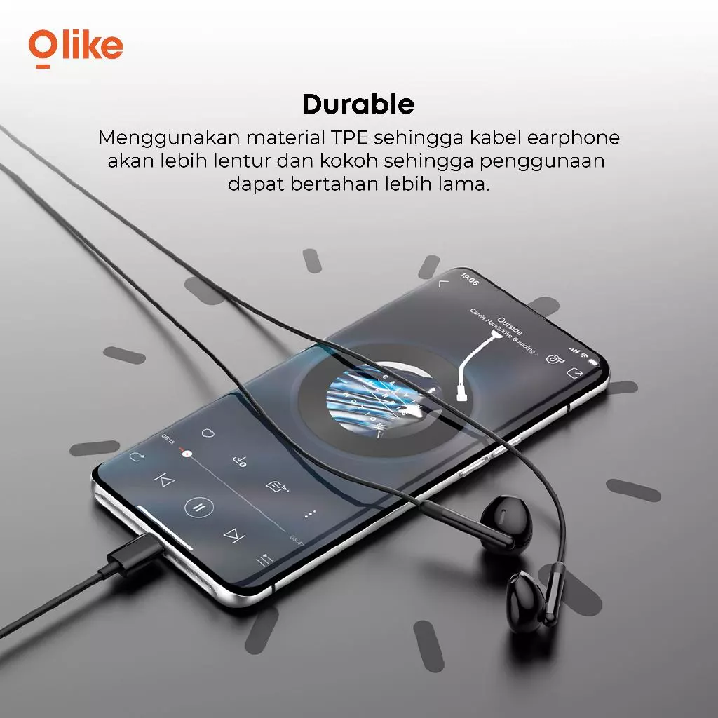 OLIKE Headset Cable E203C Type C 14mm Driver | Wired Earphone Stereo Bass Max Durable TPE Material | Half-Ear Kabel With HD Audio