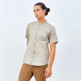 M231 Kemeja Pria Koko Shanghai Polos Pendek Olive 0184F
