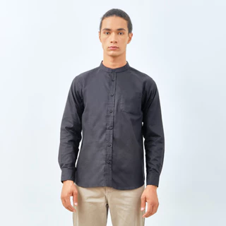 M231 Kemeja Pria Koko Shanghai Polos Panjang Hitam 0185C