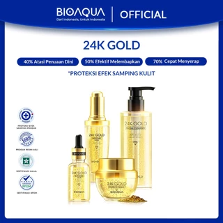 BIOAQUA 24K Gold Anti-aging Skin Care Gentle Cleanser Cuci Muka / Essence Cream Wajah / Hydrating Toner / Brightening Serum / Massager Eye Cream