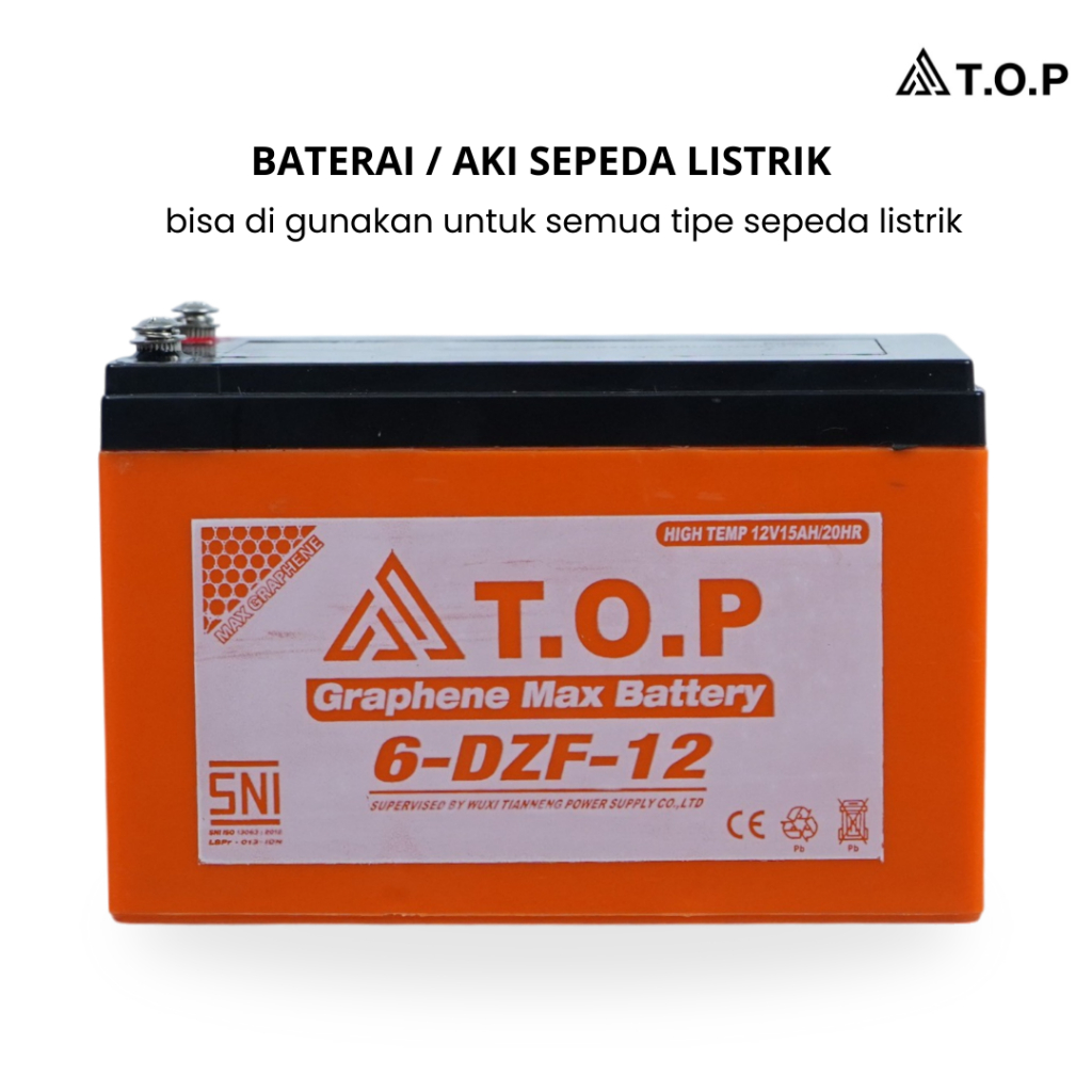 Jual BATERAI AKI SEPEDA LISTRIK PREMIUM 12V 15AH/20HR T.O.P GRAPHENE ...