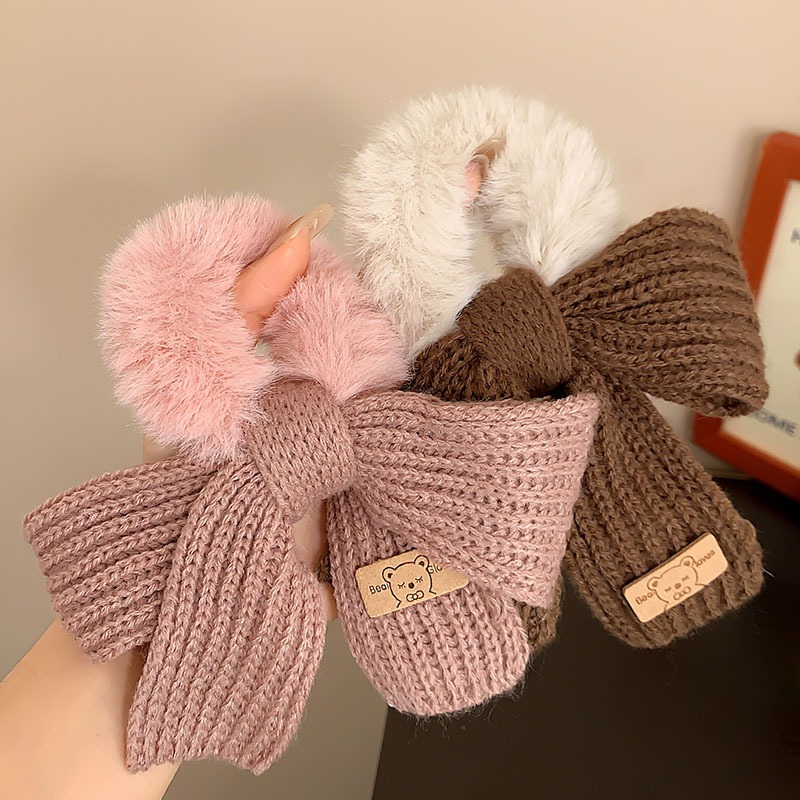 Jual Ikat Rambut Pita Rajut Wol Solid Bowel Hair Rings Knitted Wool Bow ...