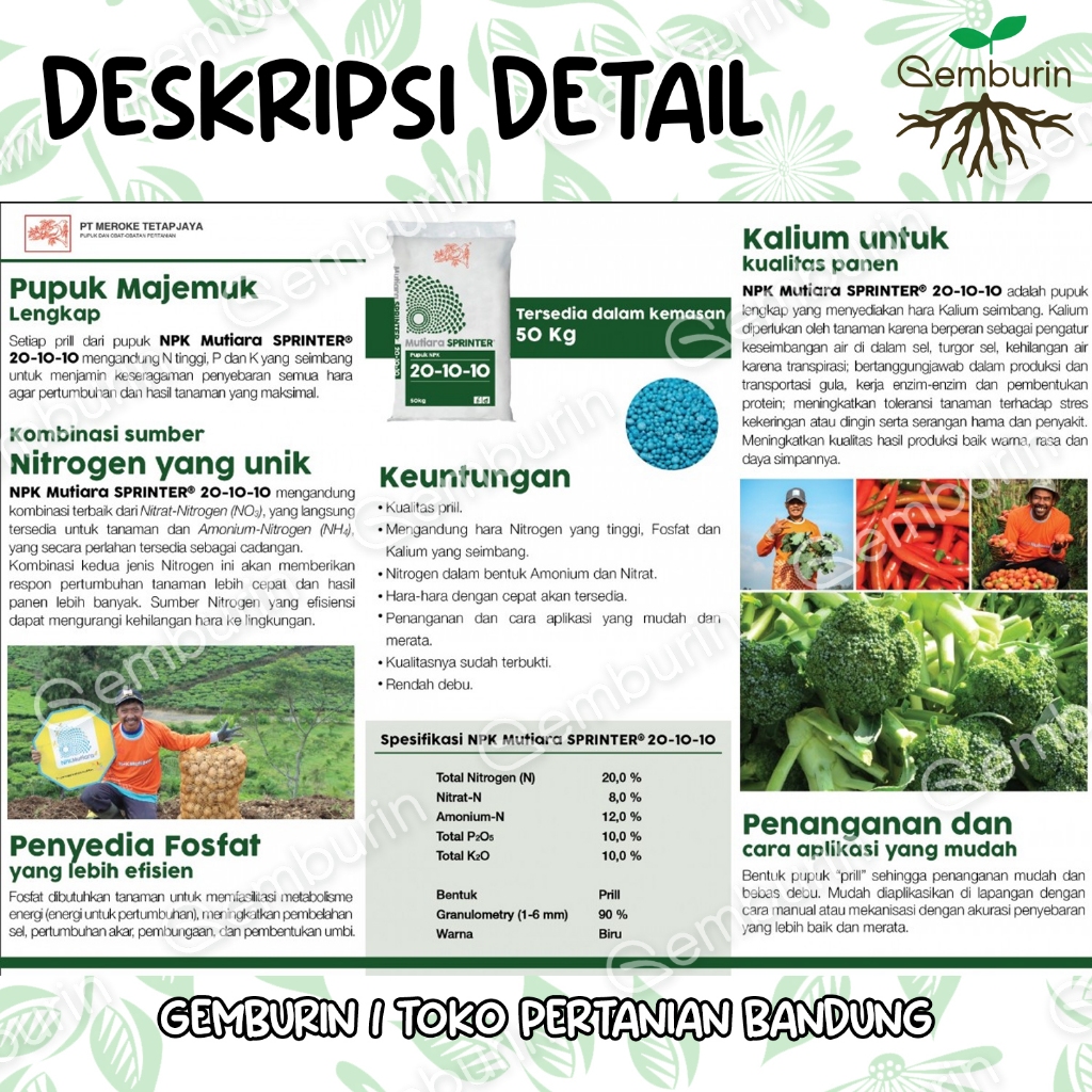 Jual Pupuk NPK Mutiara Sprinter 20-10-10 Kemasan Karung 50Kg Biru Hijau ...