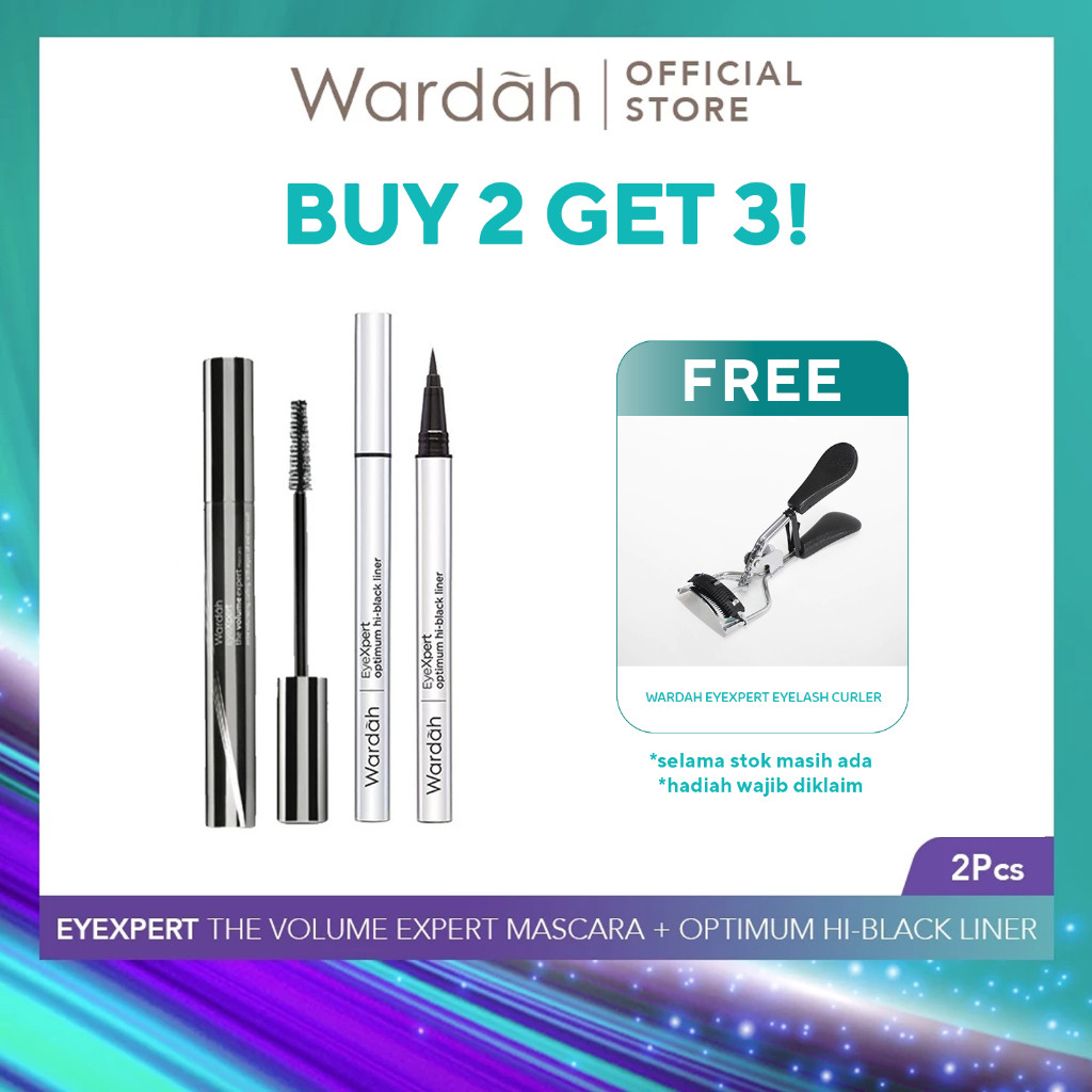 [BUNDLE] WARDAH Paket EyeXpert The Volume Expert Mascara + Optimum Hi-Black Liner - Paket Mascara dan Eyeliner Lengkap dengan Warna Intense dan Tahan Lama - Makeup