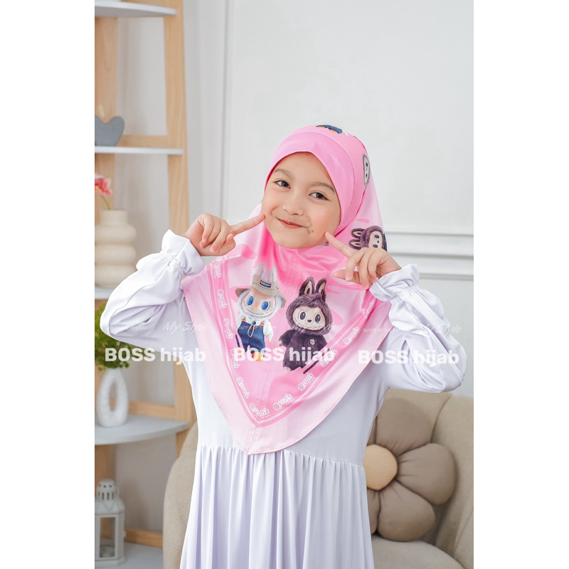Jual hijab printing motif labubu usia 3-8th Softpad malay lucu muslim ...