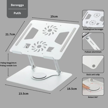 Laptop Stand 360° Rotatable Bisa Dilipat Portable Double Stand Mount Meja Aluminium GT