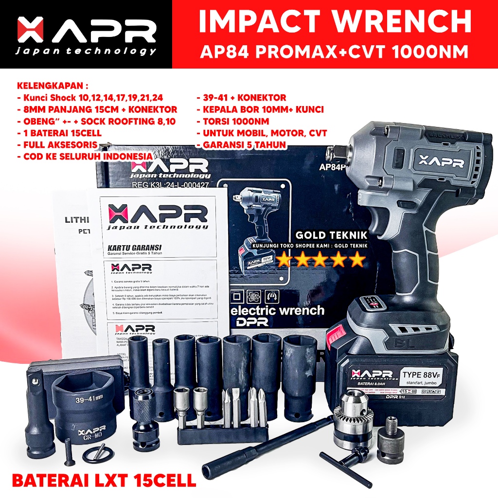 Jual APR Impact Wrench AP84 PROMAX+ CVT 1000nm 88v Pembuka roda ban ...