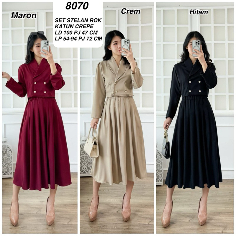 Jual SET STELAN ROK 8070 KATUN CREPE PREMIUM VS FASHION | Shopee Indonesia