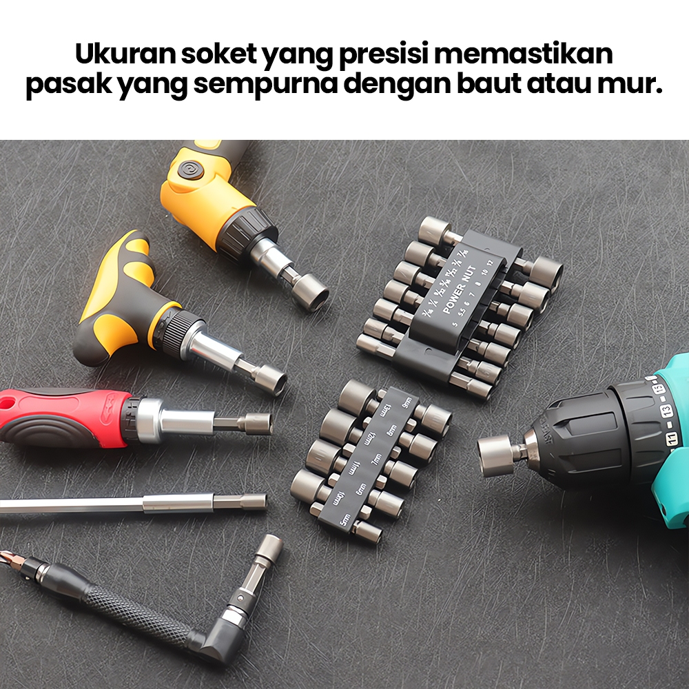 Jual [ 1 SET ] Mata Bor Baut Roofing Socket Hex Nut Adaptor Kunci Shock ...