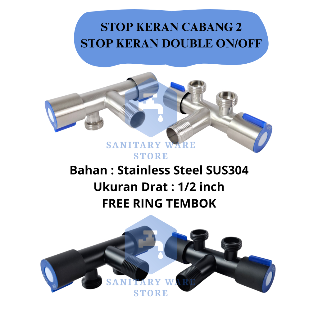 Jual Stop Kran Cabang On Off 2 Arah Stop Keran Double Stainless Stell ...