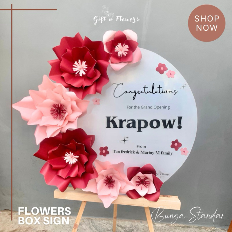 Jual Flowers Box Sign Bunga Kertas / Welcome Sign Bunga Kertas / Papan ...