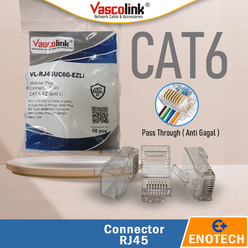 Jual Vascolink Connector Rj45 Cat6 EZ GOLD Lite Pass Through Anti gagal ...
