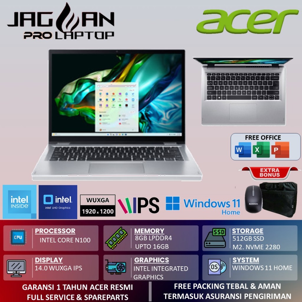 Jual Laptop Acer Aspire Lite 14 AL1 14M Intel core i3 16GB RAM 512GB