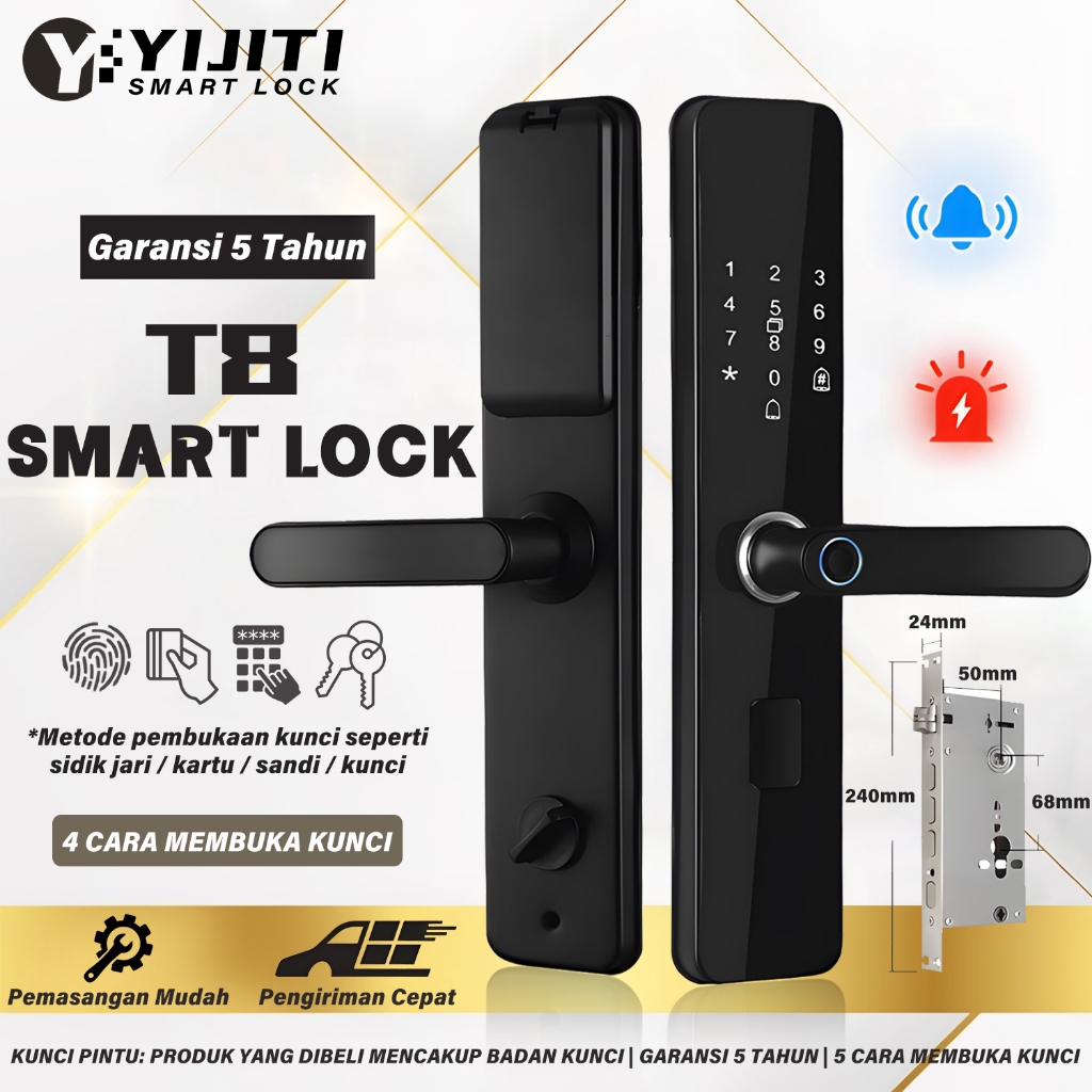 YIJITI Smart Door Lock Kunci Pintu Rumah Fingerprint/Password/Card Digital Uka Kunci Smart Lock
