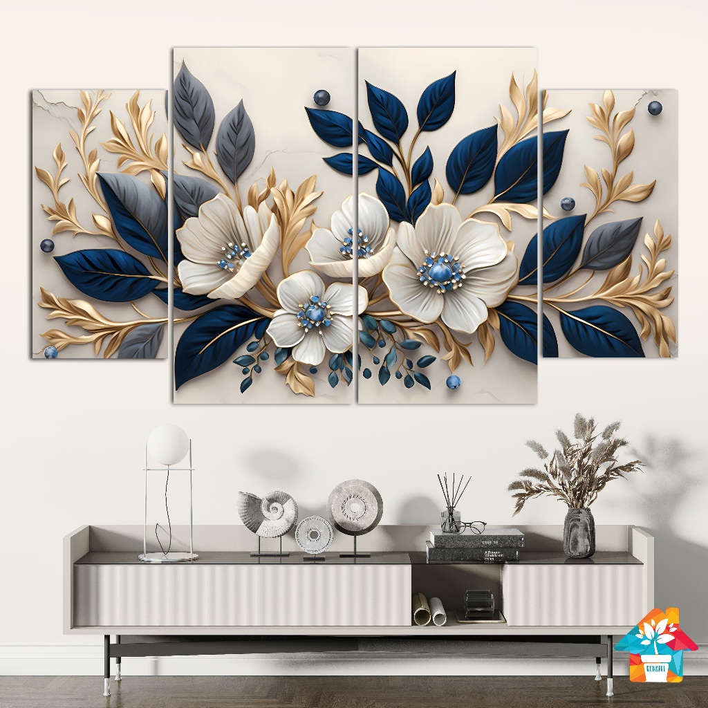 RUNABEE HIASAN DINDING BUNGA SET BESAR ABSTRAK 3D ARTISTIK FLOWERS PAJANGAN DINDING KAYU MINIMALIS