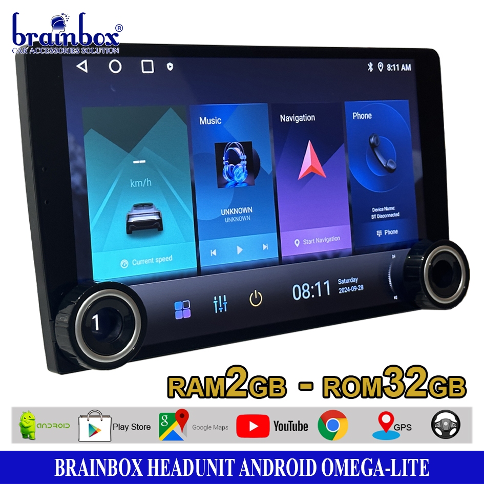 Brainbox Headunit Android Omega Lite 2GB + 32GB Head Unit TV Mobil 2 Din Double Din Tape Mobil MP5