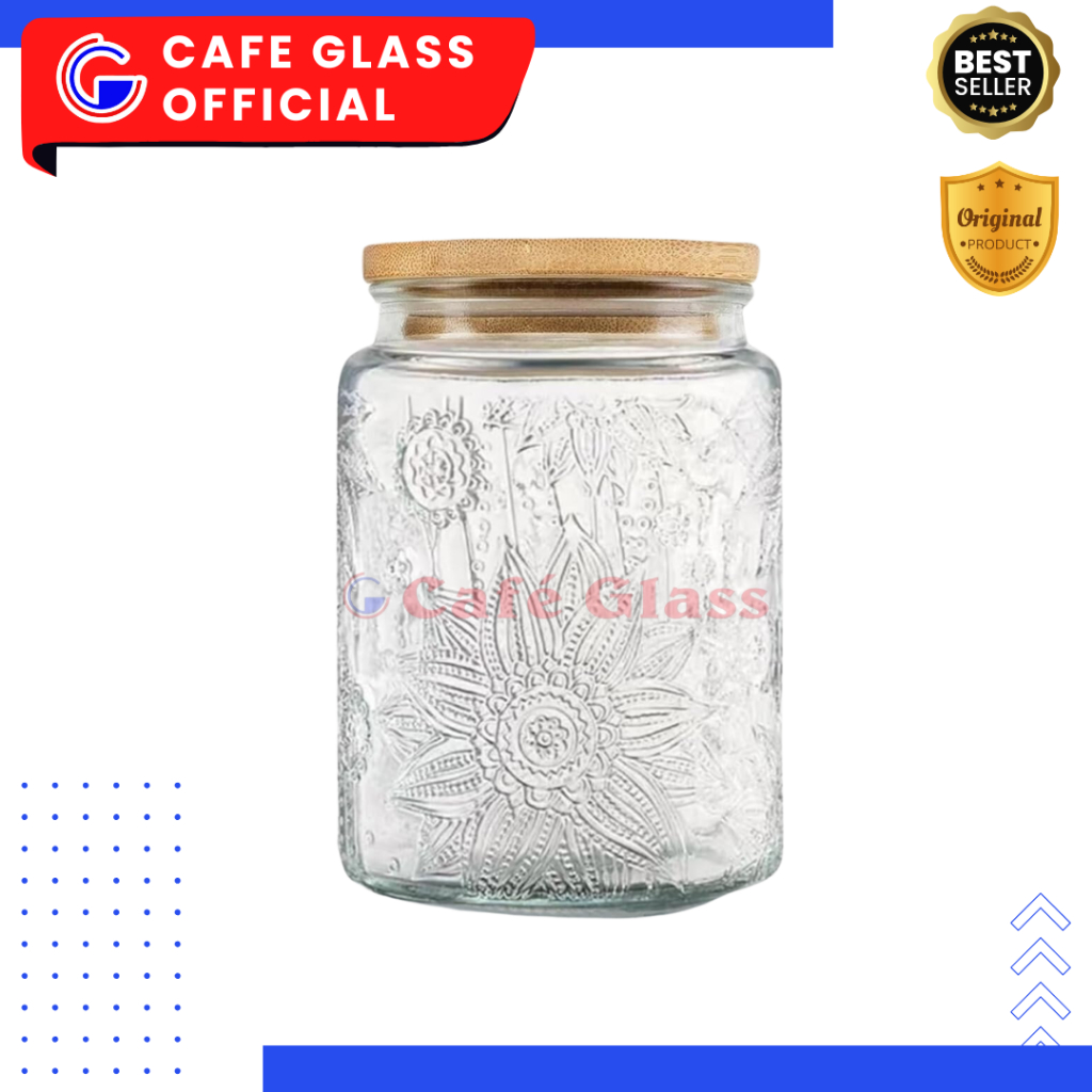 Toples Bulat Kaca - Toples Kue Lebaran - Toples Kaca 750Ml Bry-Lf-1008 - Toples Aesthetic Tutup Kayu