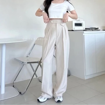 GF Celana Kulot Wanita Loose Pants Highwaist ORO PANTS Variasi Kancing Anti Kusut Bahan Jatuh