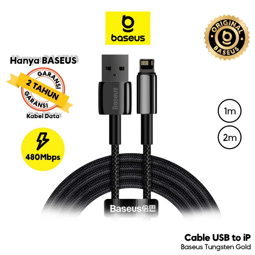Jual Baseus Kabel Data Tungsten Gold USB to Lighting iP 2.4A 1m & 2m ...